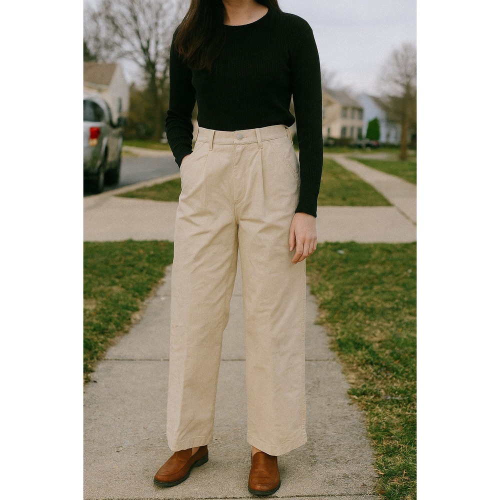 Levi's High Loose Wide Leg Pleated‎ Jeans Womens 26 Beige Cotton Preppy